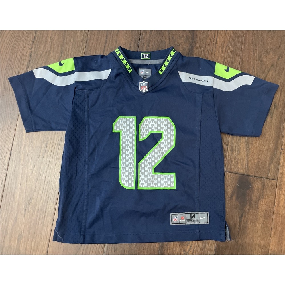 Nike Seattle Seahawks 12 Fan Football Jersey Shirt Kids Size 5-6 Blue V-Neck